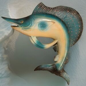 Vintage Marlin Fish Replica Wall Mount Plaque Fish Decor Nautical Decor Plastic